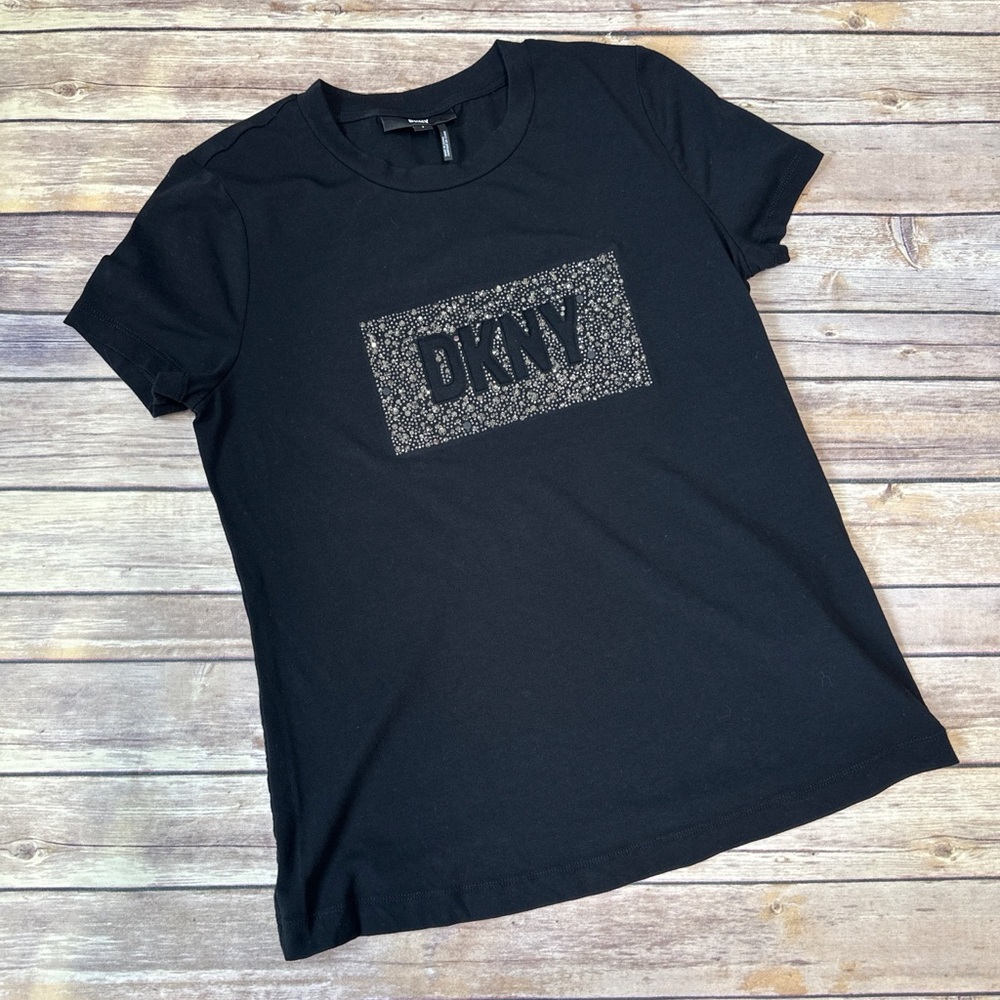 DKNY Women's Studded-Logo Crewneck Short-Sleeve Top size S